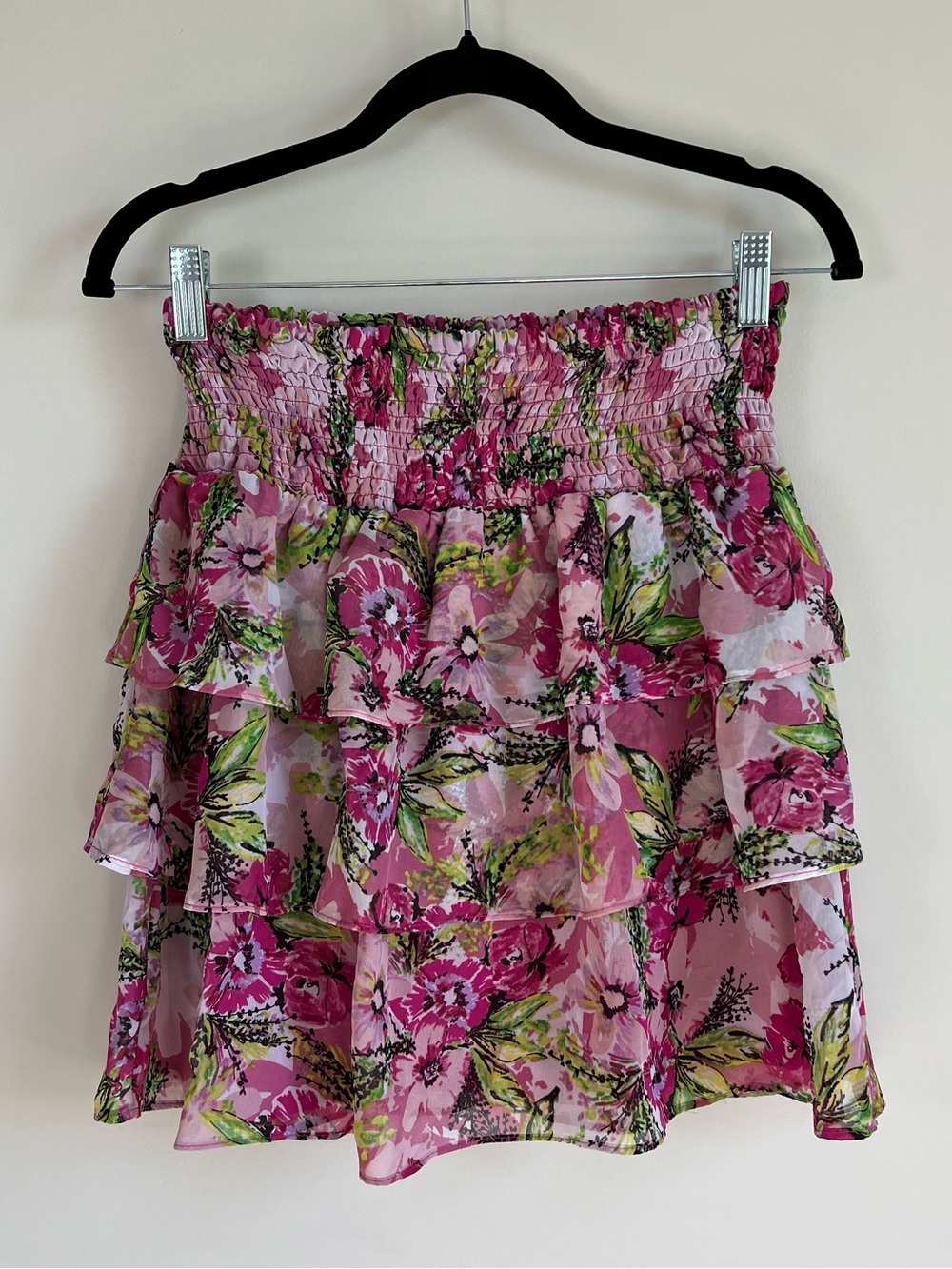 Flowy Floral Tiered Pink Summer Mini Skirt - Whimsy Fairy core Skirt